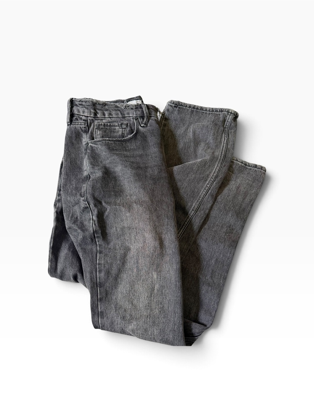 Good American 90s Icon Straight Leg Jean Womens 10 Black Frayed Waist Grunge
